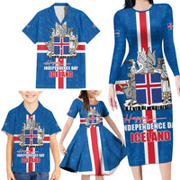 Iceland Icelandic National Day Family Matching Long Sleeve Bodycon Dress and Hawaiian Shirt Happy 81th Anniversary