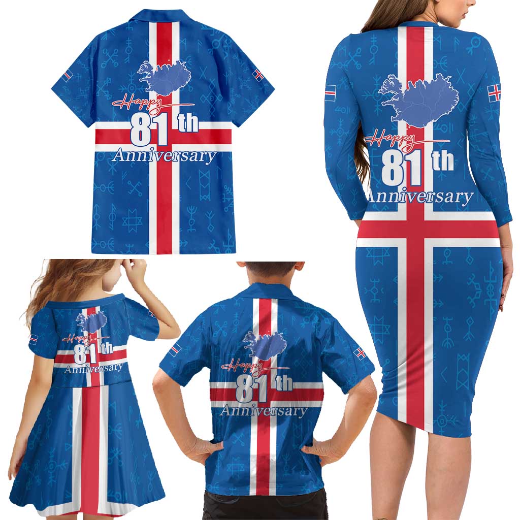 Iceland Icelandic National Day Family Matching Long Sleeve Bodycon Dress and Hawaiian Shirt Happy 81th Anniversary