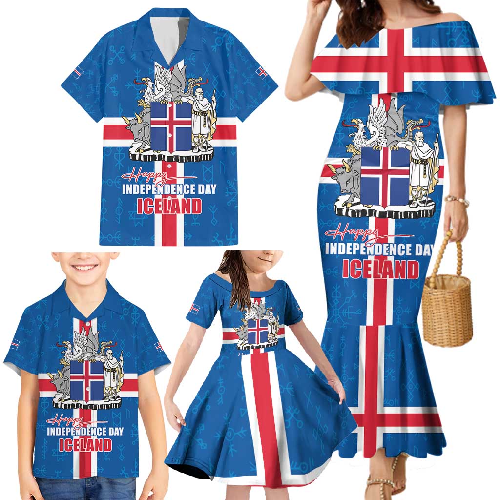 Iceland Icelandic National Day Family Matching Mermaid Dress and Hawaiian Shirt Happy 81th Anniversary