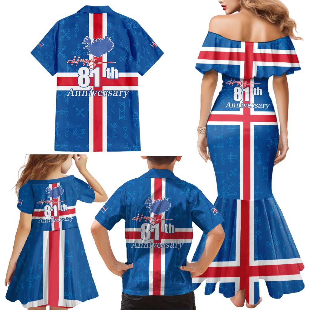 Iceland Icelandic National Day Family Matching Mermaid Dress and Hawaiian Shirt Happy 81th Anniversary