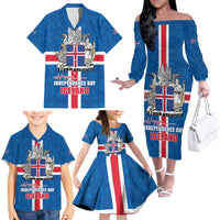 Iceland Icelandic National Day Family Matching Off The Shoulder Long Sleeve Dress and Hawaiian Shirt Happy 81th Anniversary