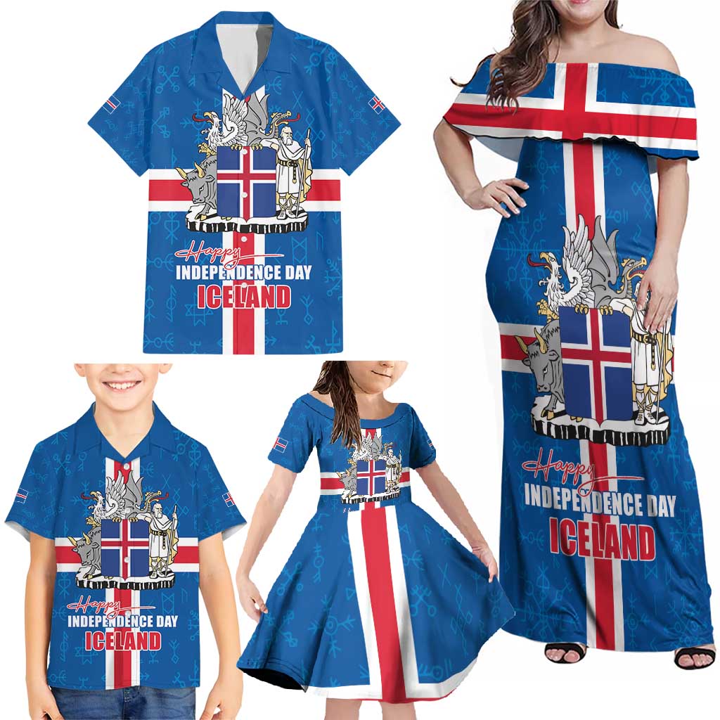 Iceland Icelandic National Day Family Matching Off Shoulder Maxi Dress and Hawaiian Shirt Happy 81th Anniversary