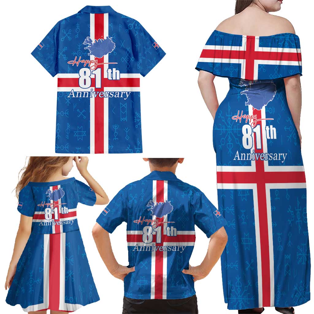 Iceland Icelandic National Day Family Matching Off Shoulder Maxi Dress and Hawaiian Shirt Happy 81th Anniversary