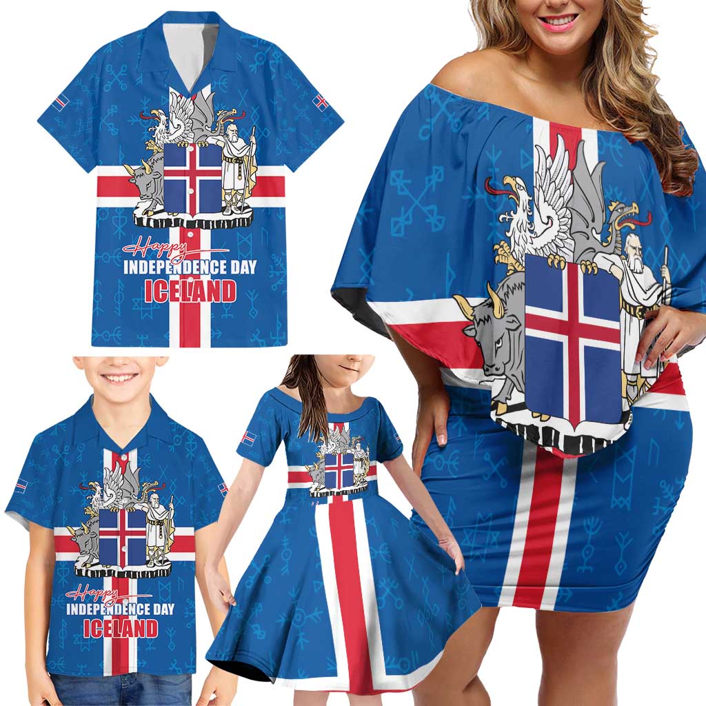 Iceland Icelandic National Day Family Matching Off Shoulder Short Dress and Hawaiian Shirt Happy 81th Anniversary