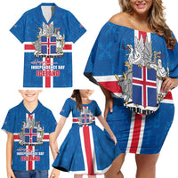 Iceland Icelandic National Day Family Matching Off Shoulder Short Dress and Hawaiian Shirt Happy 81th Anniversary