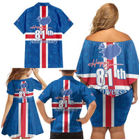 Iceland Icelandic National Day Family Matching Off Shoulder Short Dress and Hawaiian Shirt Happy 81th Anniversary