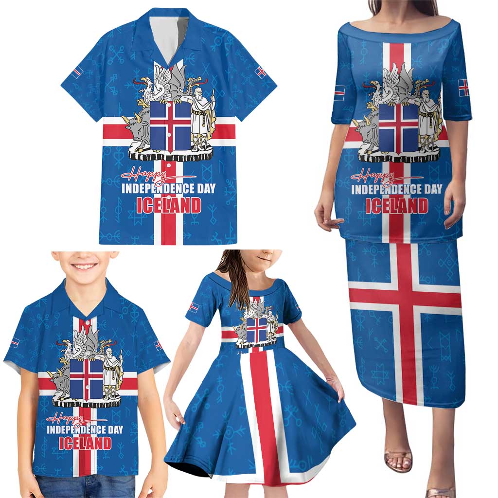 Iceland Icelandic National Day Family Matching Puletasi and Hawaiian Shirt Happy 81th Anniversary