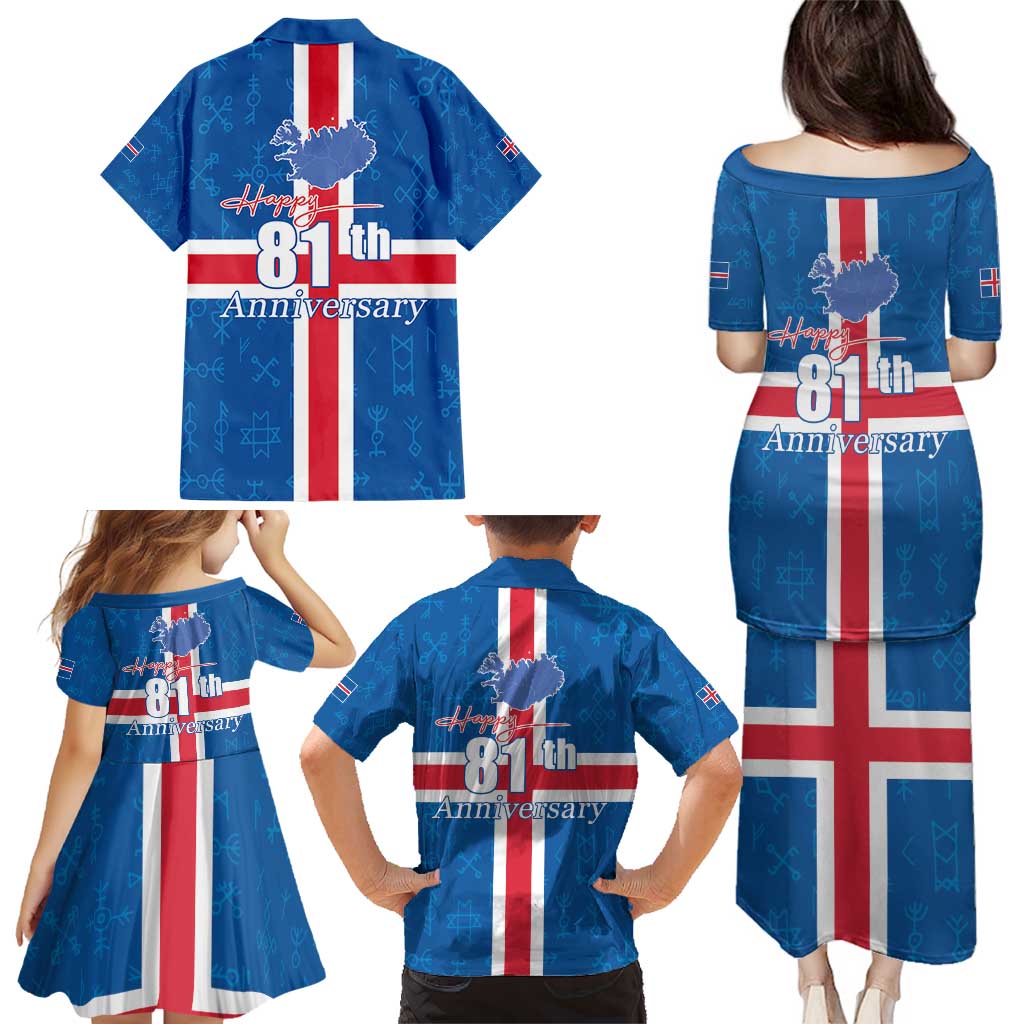 Iceland Icelandic National Day Family Matching Puletasi and Hawaiian Shirt Happy 81th Anniversary