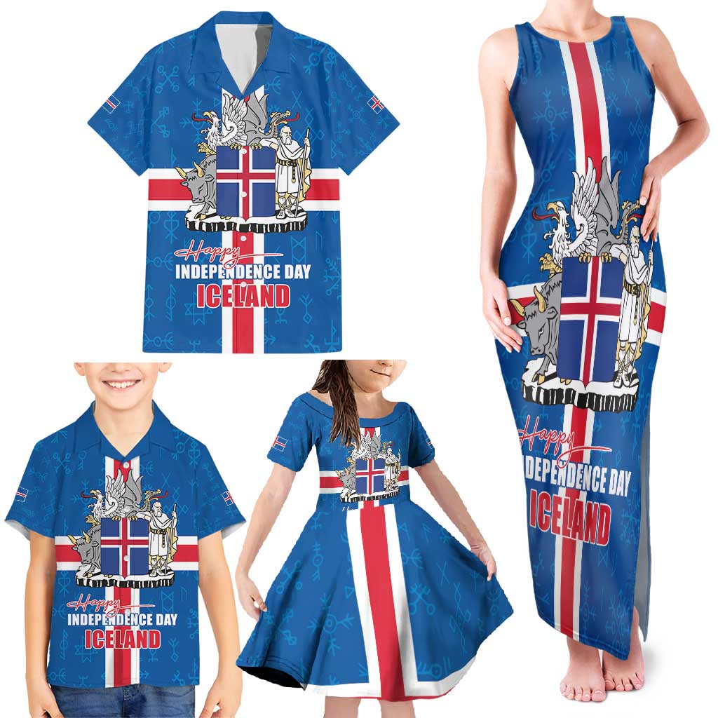 Iceland Icelandic National Day Family Matching Tank Maxi Dress and Hawaiian Shirt Happy 81th Anniversary