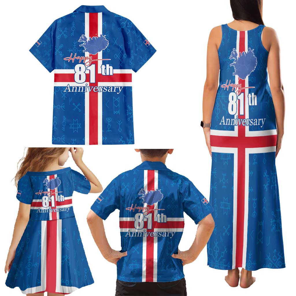 Iceland Icelandic National Day Family Matching Tank Maxi Dress and Hawaiian Shirt Happy 81th Anniversary