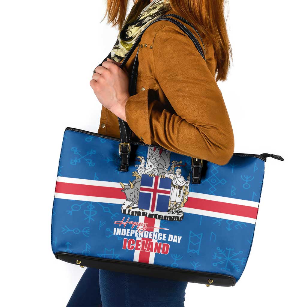 Iceland Icelandic National Day Leather Tote Bag Happy 81th Anniversary