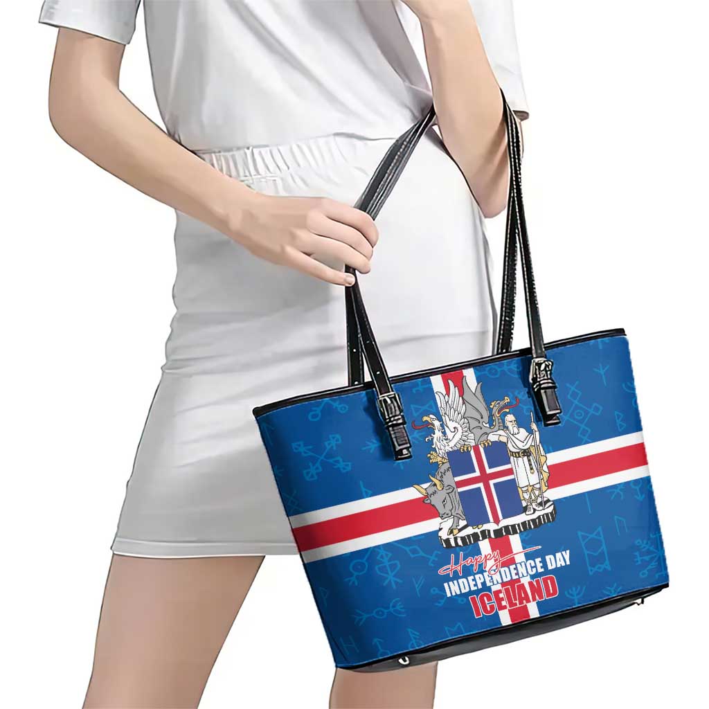 Iceland Icelandic National Day Leather Tote Bag Happy 81th Anniversary