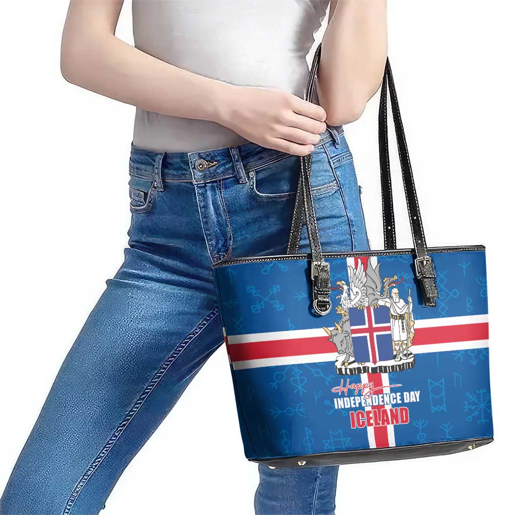 Iceland Icelandic National Day Leather Tote Bag Happy 81th Anniversary