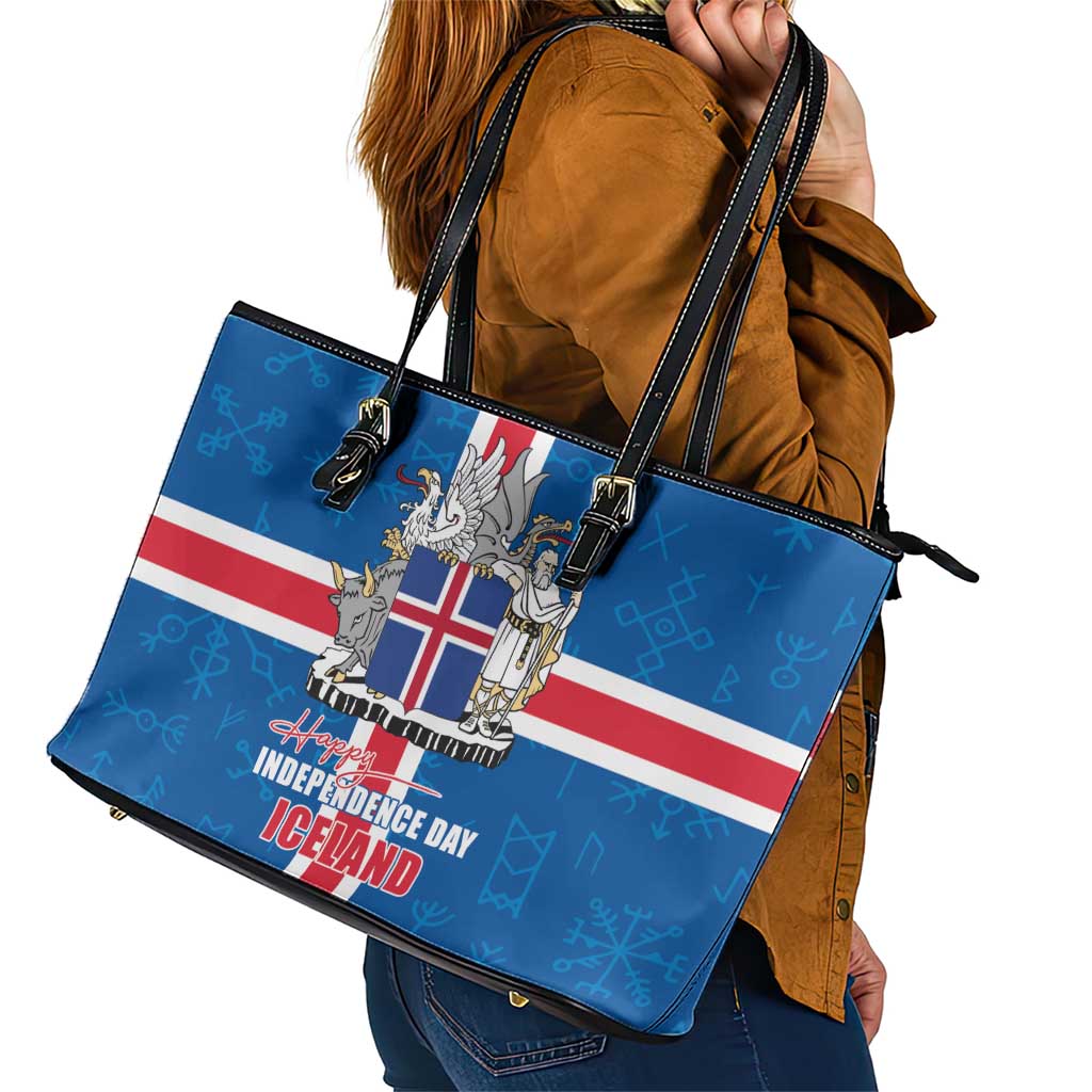 Iceland Icelandic National Day Leather Tote Bag Happy 81th Anniversary