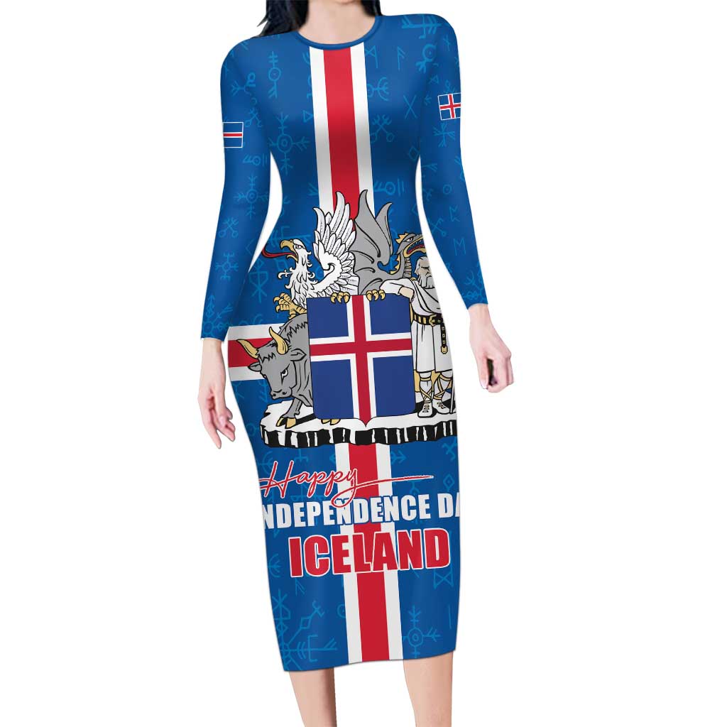 Iceland Icelandic National Day Long Sleeve Bodycon Dress Happy 81th Anniversary