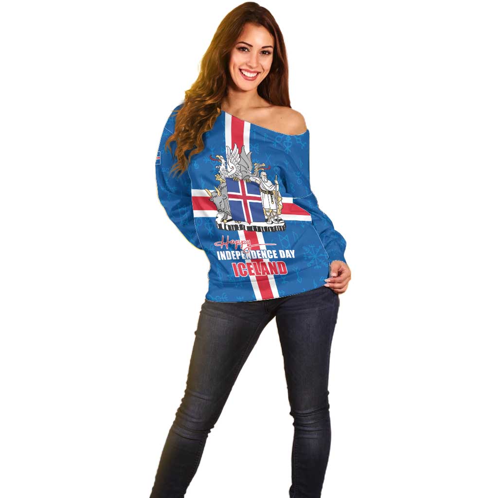 Iceland Icelandic National Day Off Shoulder Sweater Happy 81th Anniversary