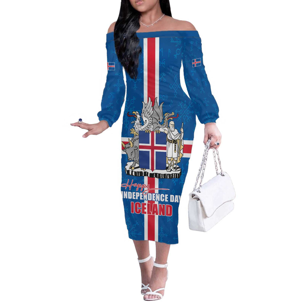 Iceland Icelandic National Day Off The Shoulder Long Sleeve Dress Happy 81th Anniversary