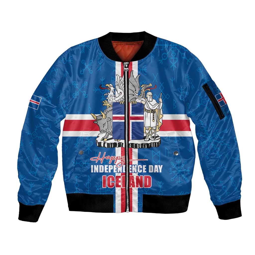 Iceland Icelandic National Day Sleeve Zip Bomber Jacket Happy 81th Anniversary