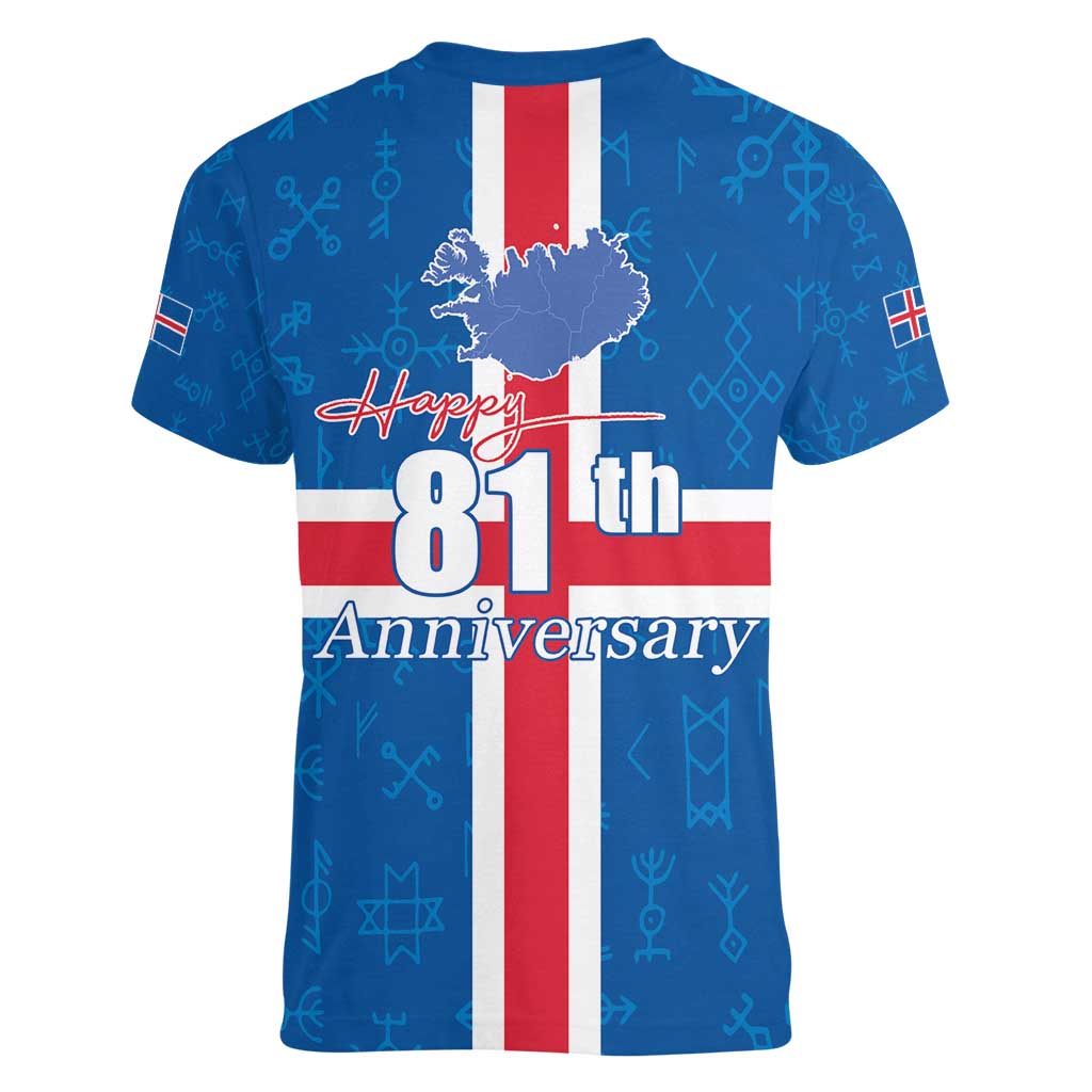 Iceland Icelandic National Day Women V-Neck T-Shirt Happy 81th Anniversary