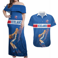 Iceland Basketball Custom Couples Matching Off Shoulder Maxi Dress and Hawaiian Shirt Blue Style