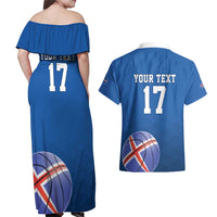 Iceland Basketball Custom Couples Matching Off Shoulder Maxi Dress and Hawaiian Shirt Blue Style