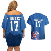 Iceland Basketball Custom Couples Matching Off Shoulder Short Dress and Hawaiian Shirt Blue Style