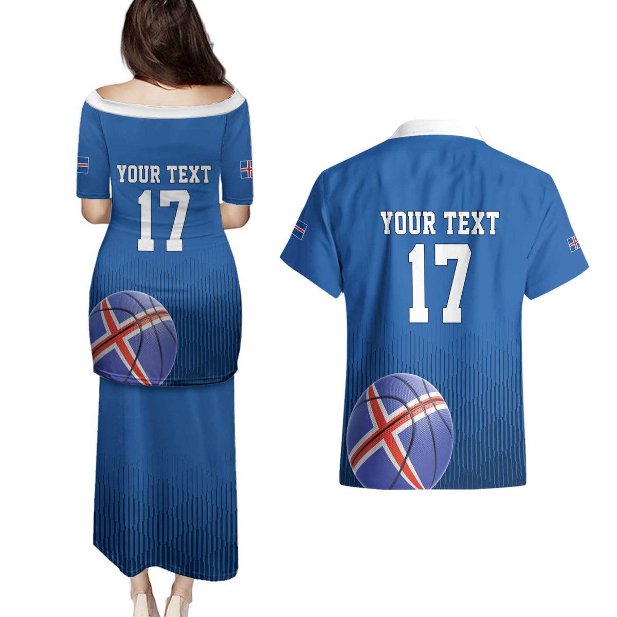 Iceland Basketball Custom Couples Matching Puletasi and Hawaiian Shirt Blue Style
