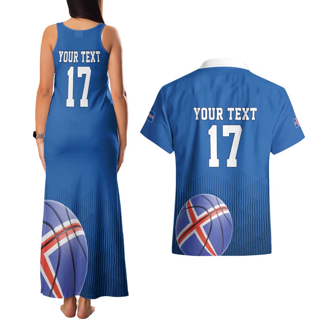 Iceland Basketball Custom Couples Matching Tank Maxi Dress and Hawaiian Shirt Blue Style