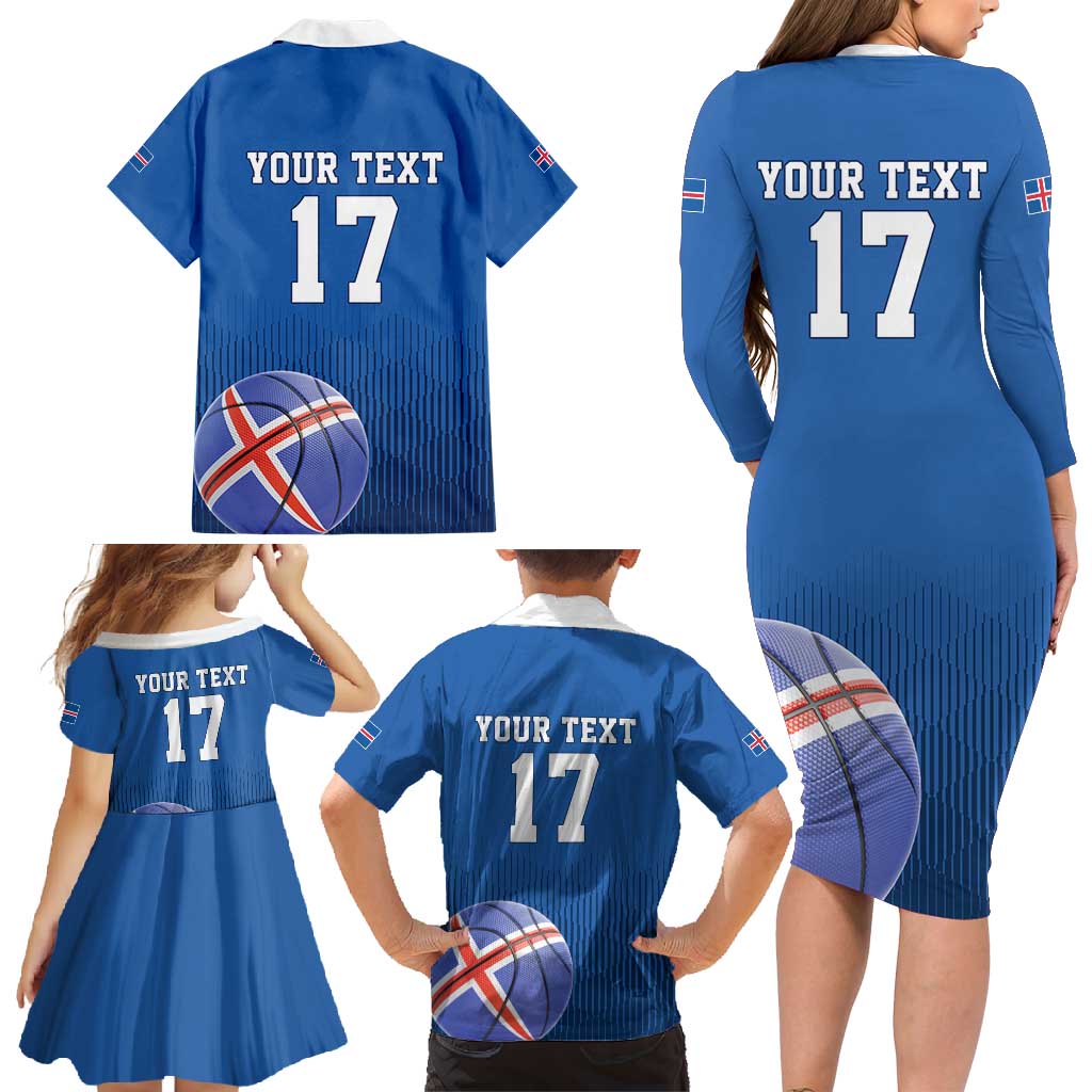 Iceland Basketball Custom Family Matching Long Sleeve Bodycon Dress and Hawaiian Shirt Blue Style