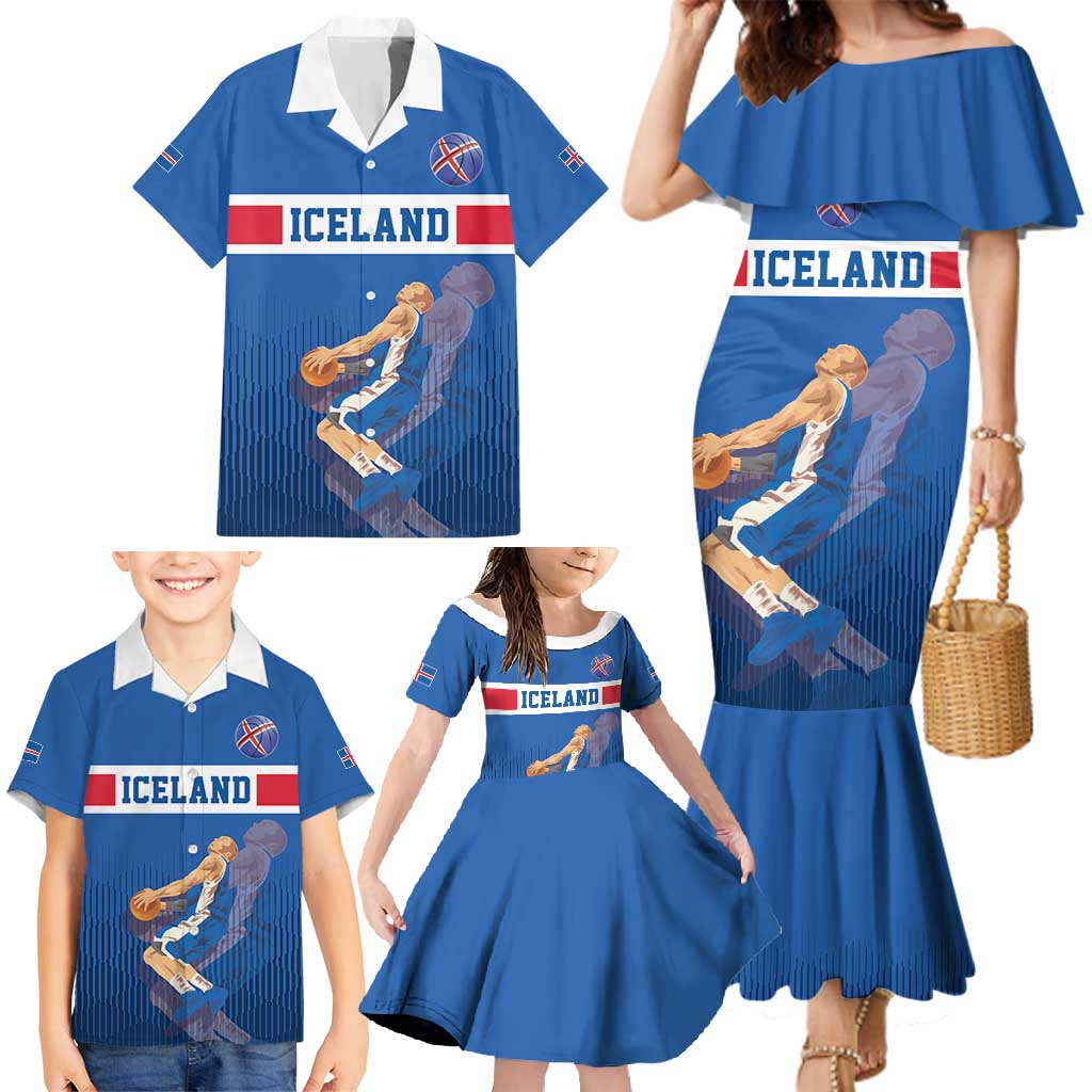 Iceland Basketball Custom Family Matching Mermaid Dress and Hawaiian Shirt Blue Style