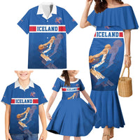 Iceland Basketball Custom Family Matching Mermaid Dress and Hawaiian Shirt Blue Style
