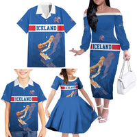 Iceland Basketball Custom Family Matching Off The Shoulder Long Sleeve Dress and Hawaiian Shirt Blue Style