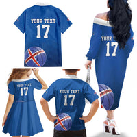 Iceland Basketball Custom Family Matching Off The Shoulder Long Sleeve Dress and Hawaiian Shirt Blue Style