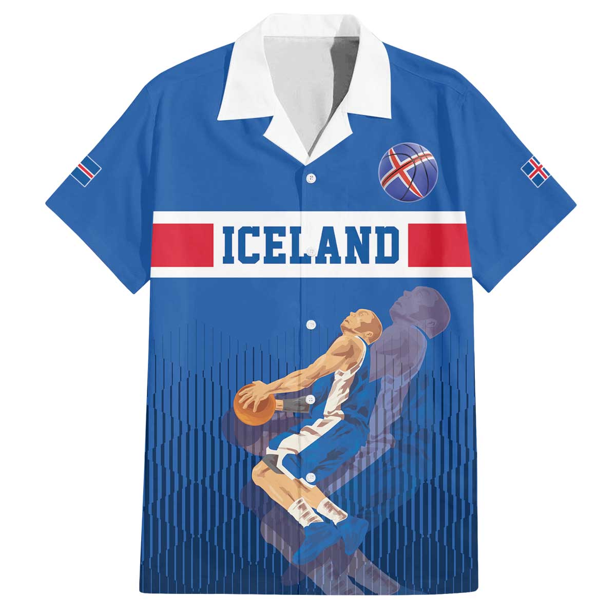 Iceland Basketball Custom Family Matching Off The Shoulder Long Sleeve Dress and Hawaiian Shirt Blue Style
