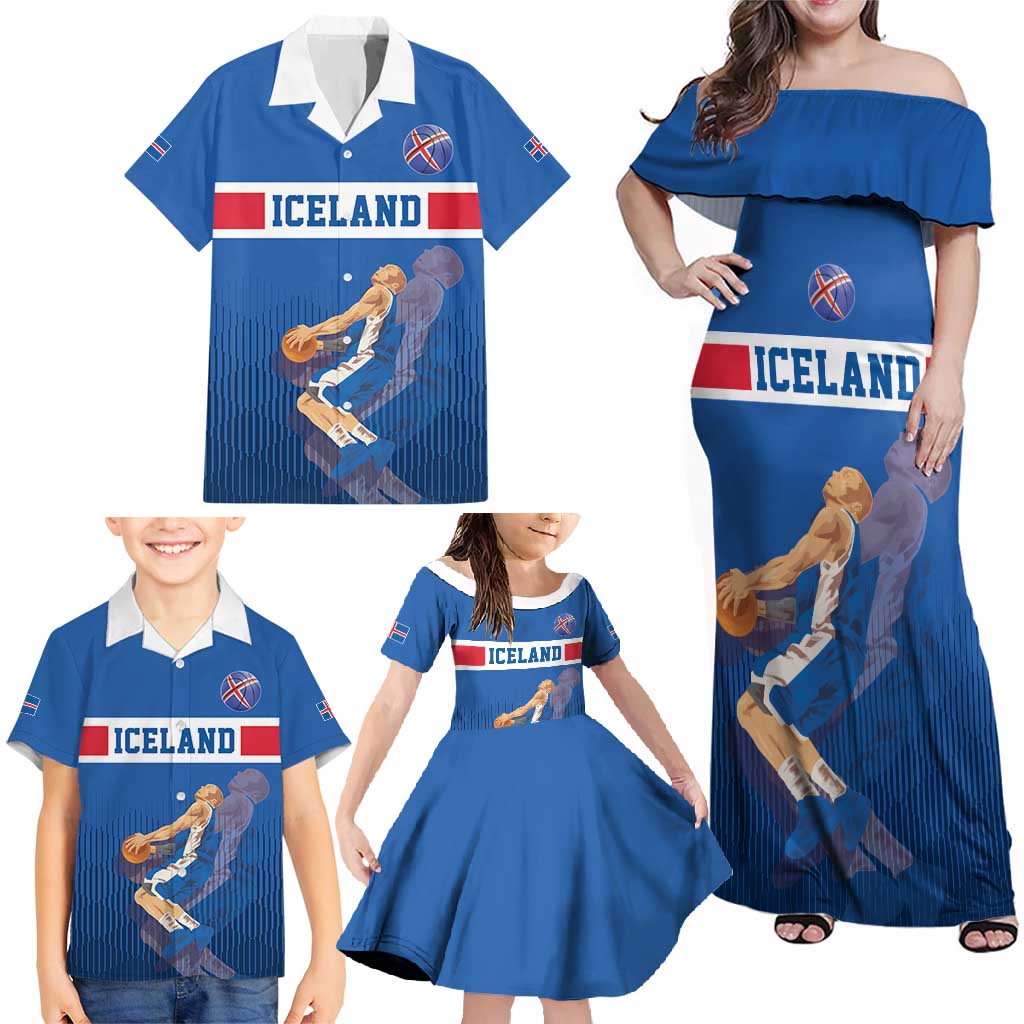 Iceland Basketball Custom Family Matching Off Shoulder Maxi Dress and Hawaiian Shirt Blue Style