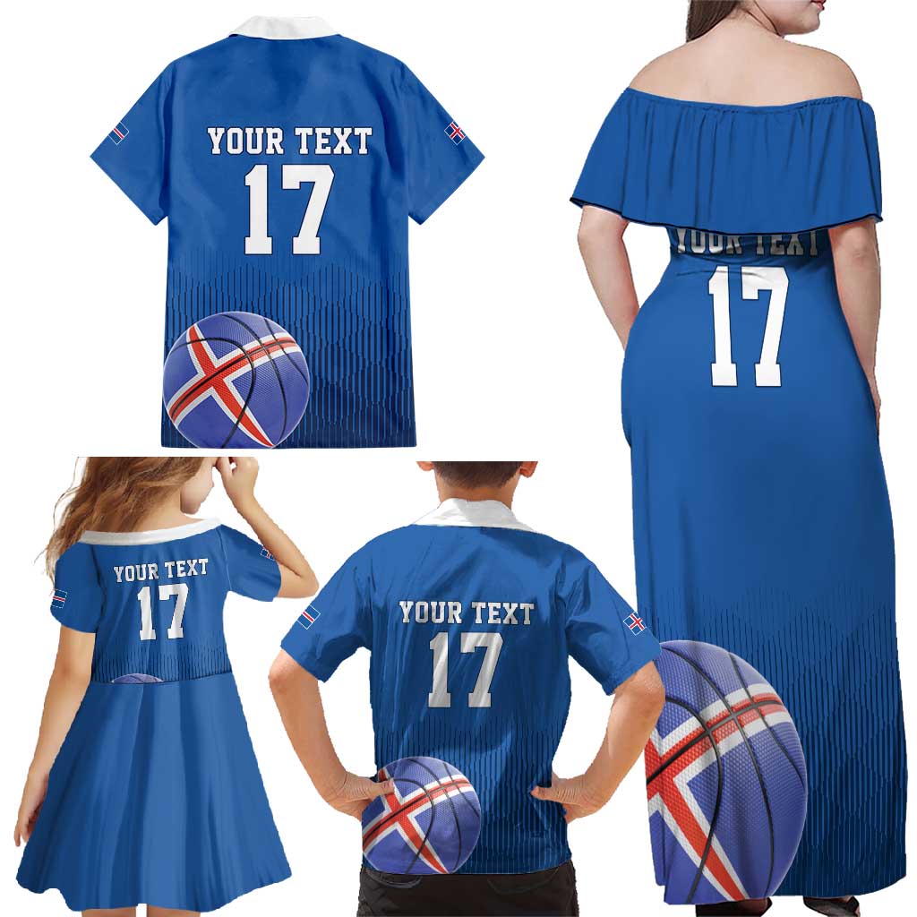 Iceland Basketball Custom Family Matching Off Shoulder Maxi Dress and Hawaiian Shirt Blue Style