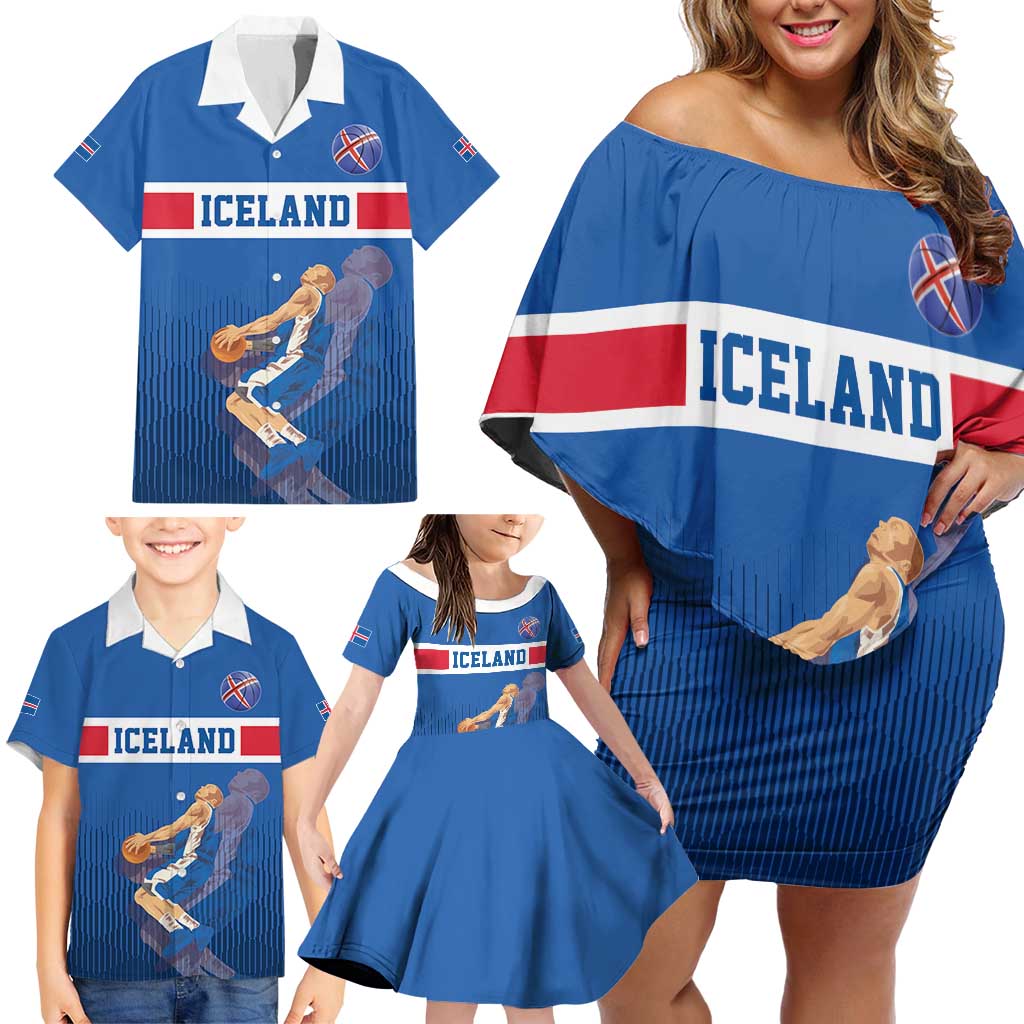 Iceland Basketball Custom Family Matching Off Shoulder Short Dress and Hawaiian Shirt Blue Style