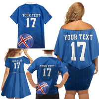 Iceland Basketball Custom Family Matching Off Shoulder Short Dress and Hawaiian Shirt Blue Style