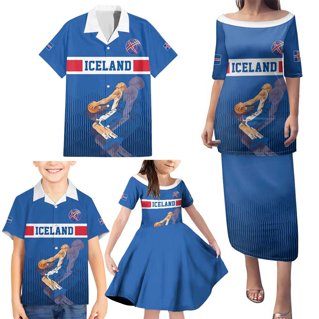Iceland Basketball Custom Family Matching Puletasi and Hawaiian Shirt Blue Style