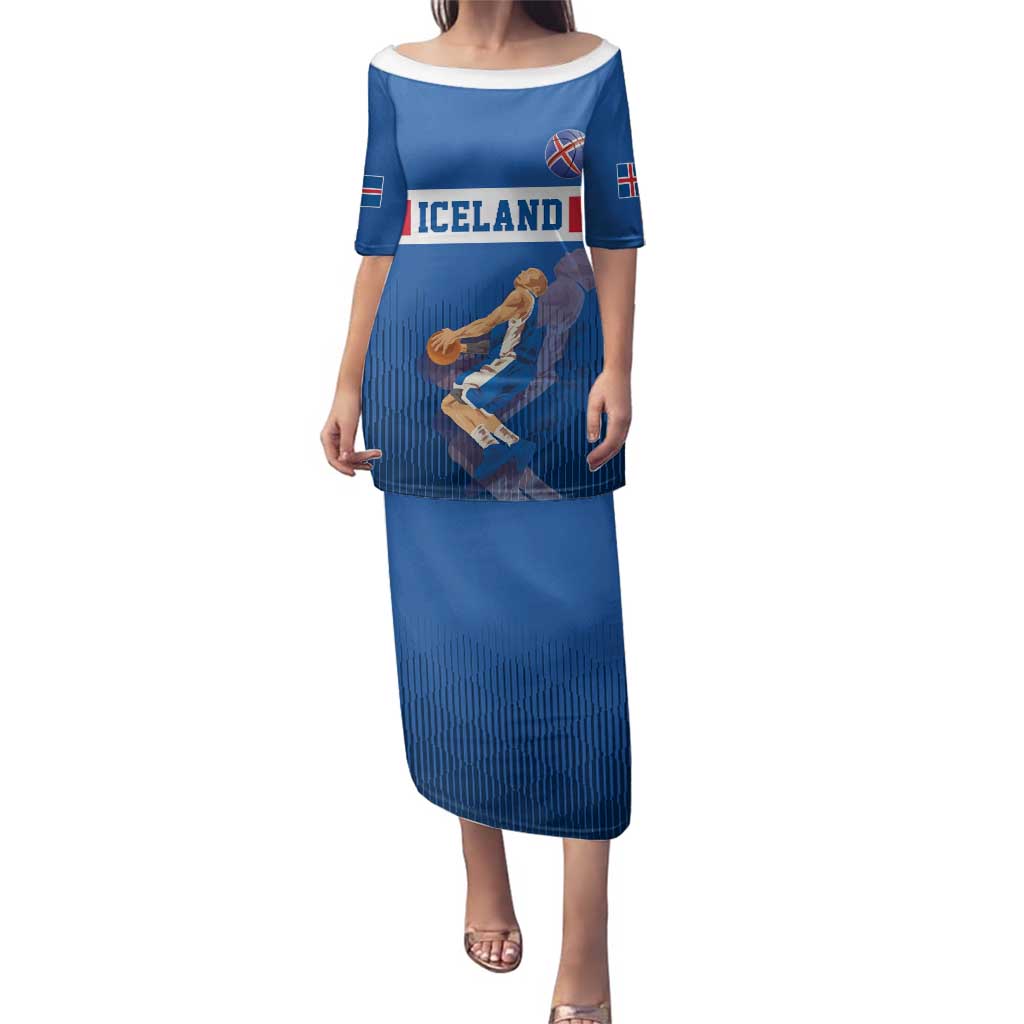 Iceland Basketball Custom Family Matching Puletasi and Hawaiian Shirt Blue Style