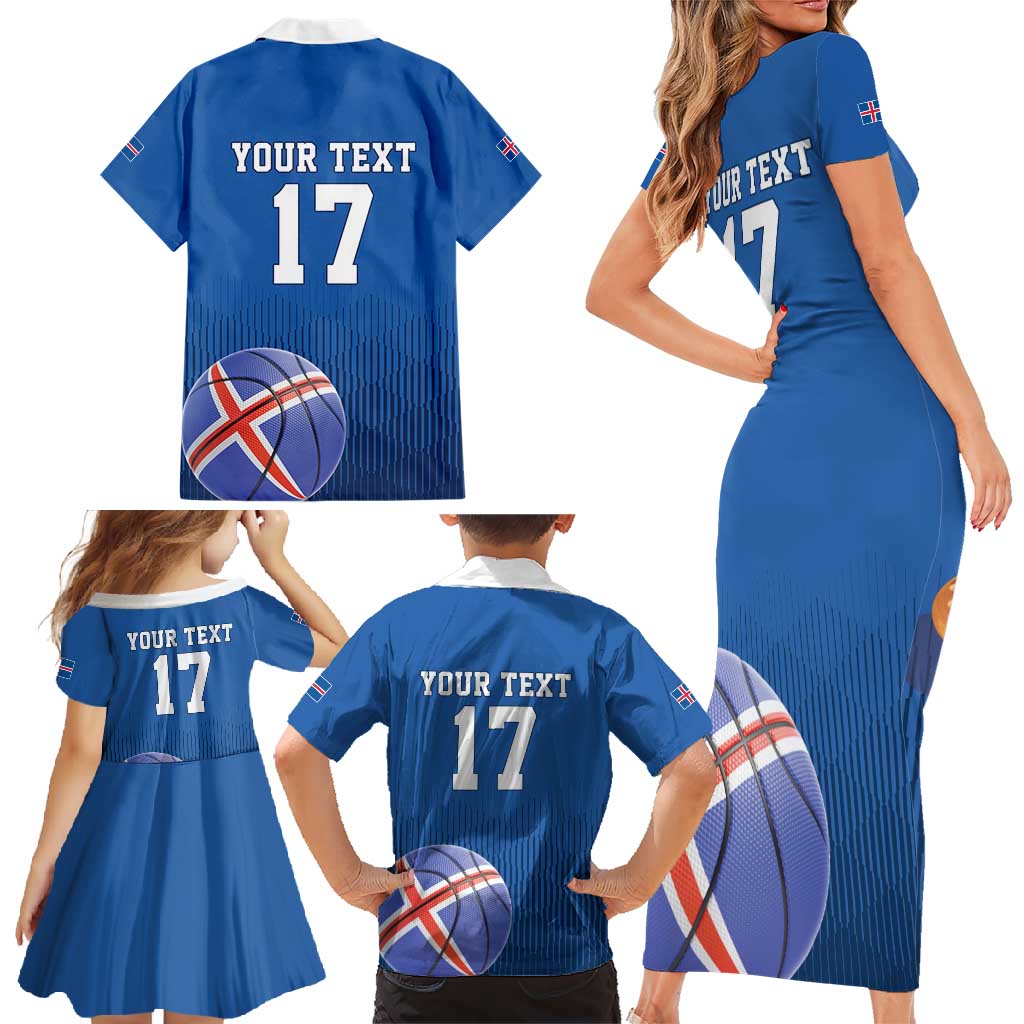 Iceland Basketball Custom Family Matching Short Sleeve Bodycon Dress and Hawaiian Shirt Blue Style