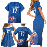 Iceland Basketball Custom Family Matching Short Sleeve Bodycon Dress and Hawaiian Shirt Blue Style