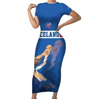 Iceland Basketball Custom Family Matching Short Sleeve Bodycon Dress and Hawaiian Shirt Blue Style