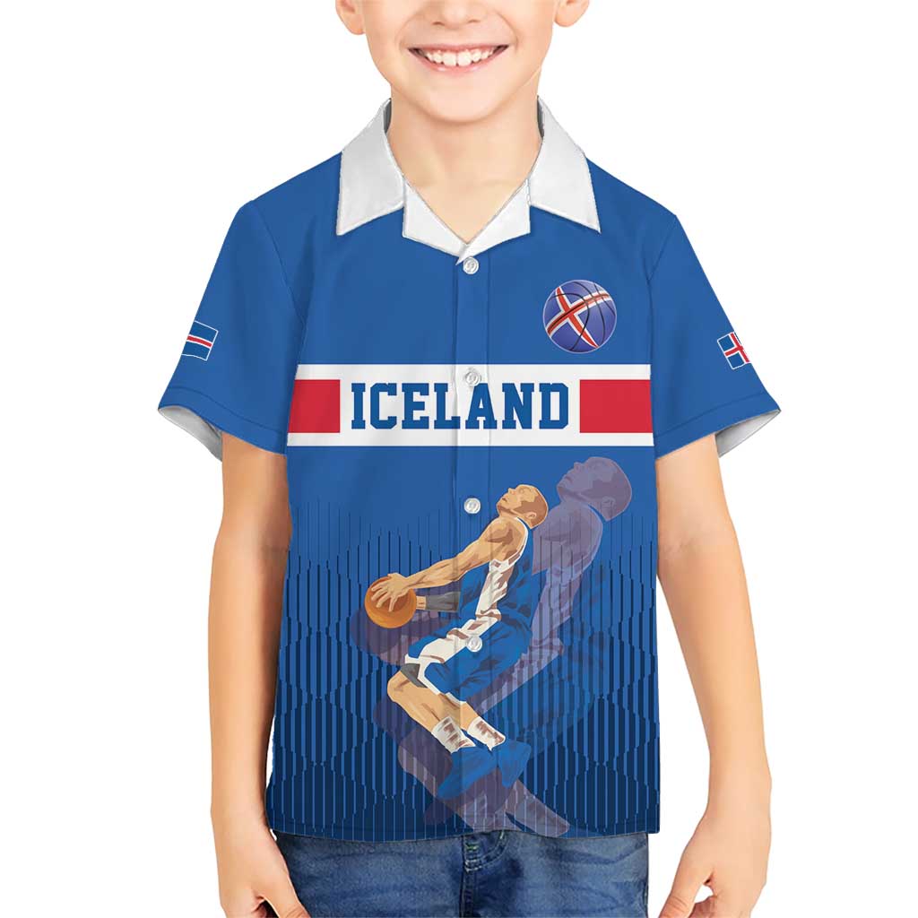 Iceland Basketball Custom Family Matching Short Sleeve Bodycon Dress and Hawaiian Shirt Blue Style
