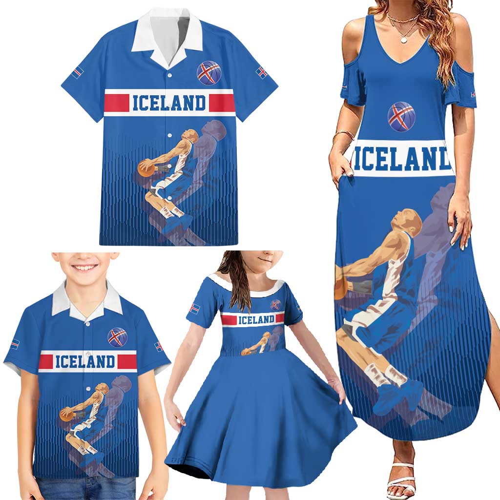 Iceland Basketball Custom Family Matching Summer Maxi Dress and Hawaiian Shirt Blue Style