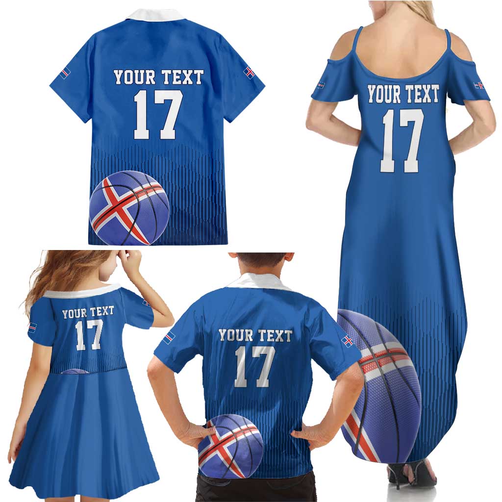 Iceland Basketball Custom Family Matching Summer Maxi Dress and Hawaiian Shirt Blue Style