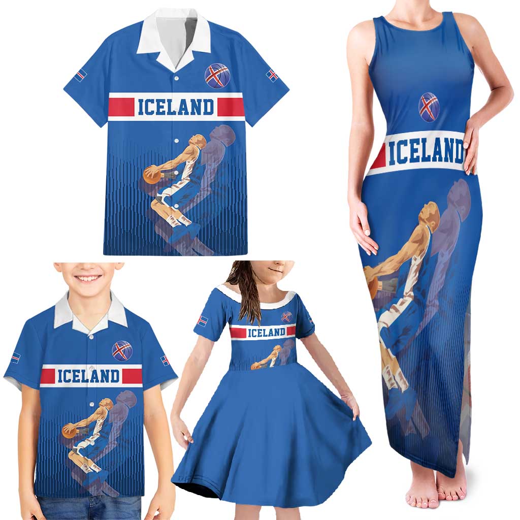 Iceland Basketball Custom Family Matching Tank Maxi Dress and Hawaiian Shirt Blue Style