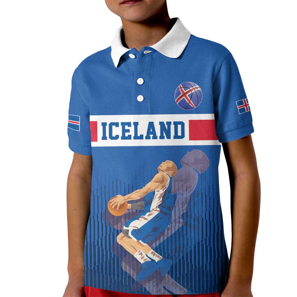 Iceland Basketball Custom Kid Polo Shirt Blue Style