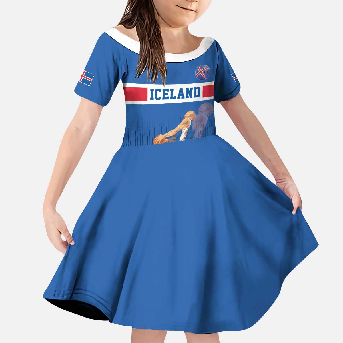 Iceland Basketball Custom Kid Short Sleeve Dress Blue Style