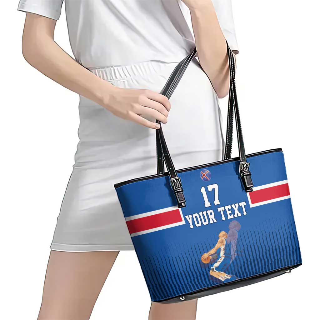 Iceland Basketball Custom Leather Tote Bag Blue Style